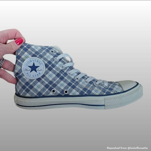 Converse Blue Plaid Hightops Sneakers 8.5 - Picture 10 of 10